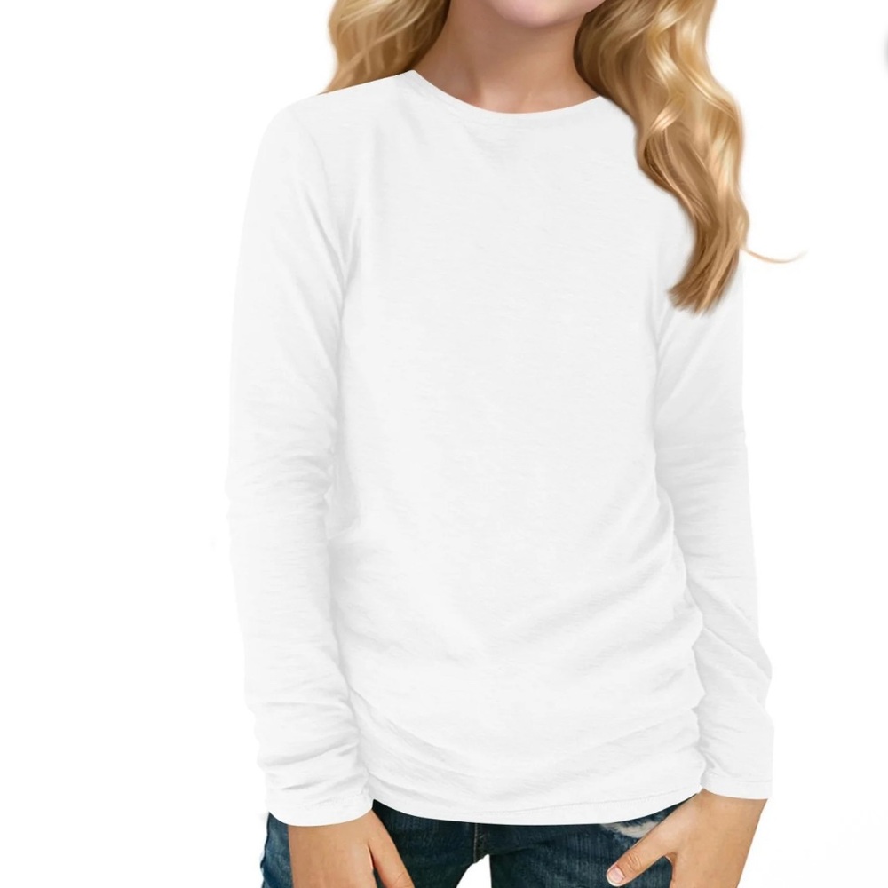 Classic White Kids Long Sleeve Shirt-M(8)